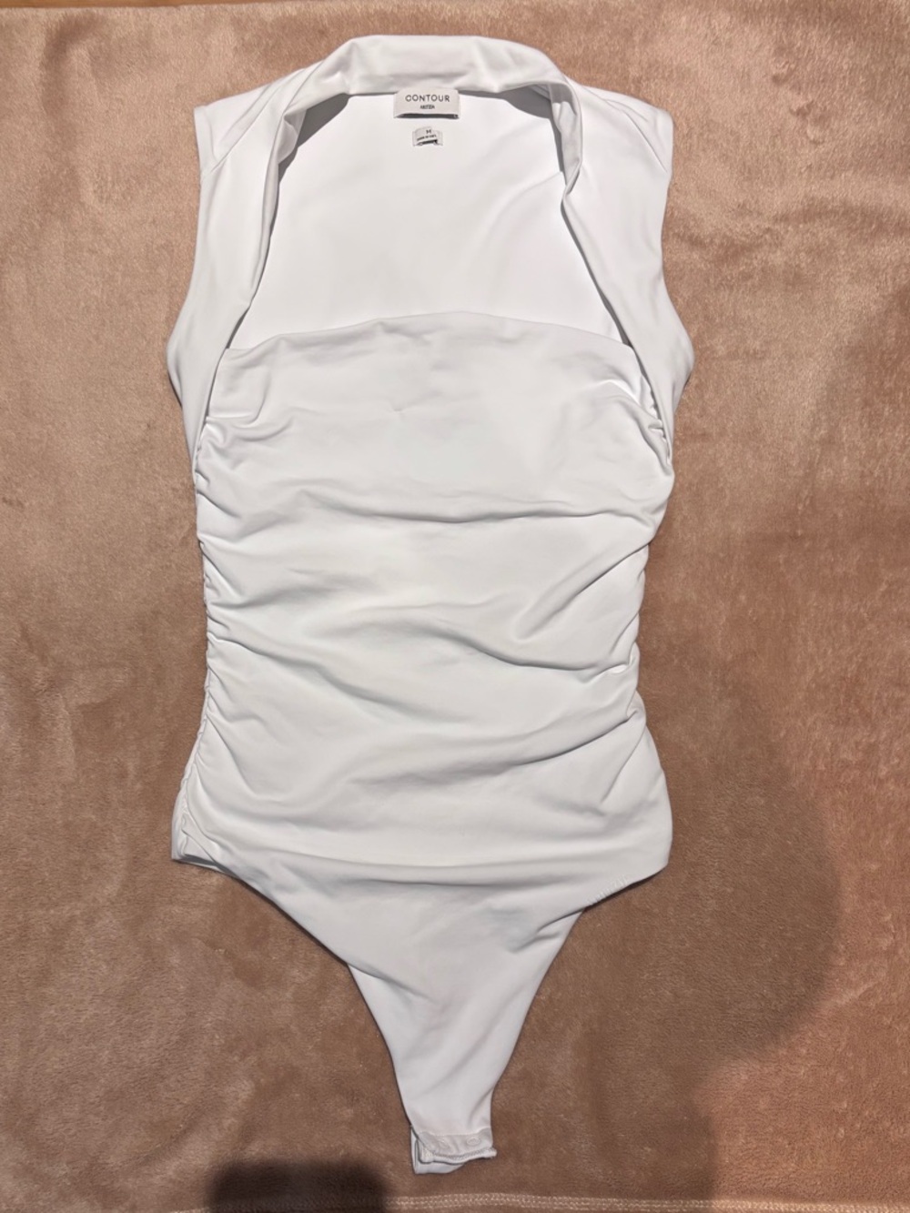 Aritzia Contour White Ruched Bodysuit Women’s Medium Sleeveless Stretch Top